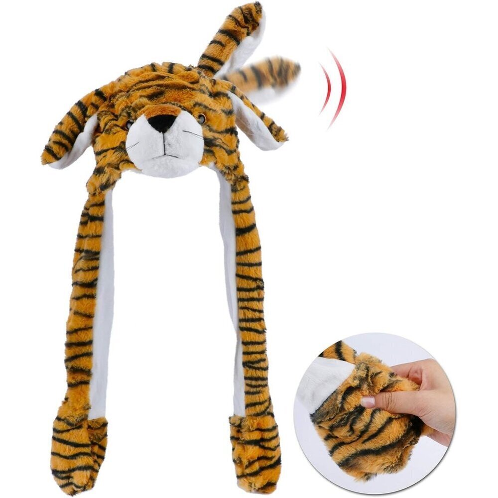 Kids Tiger Animal Hat with Ears Moving Jumping Pop Up Beating Plush Holiday